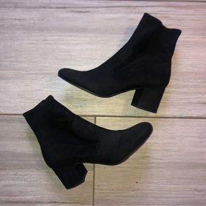 Unisa black suede block heel booties